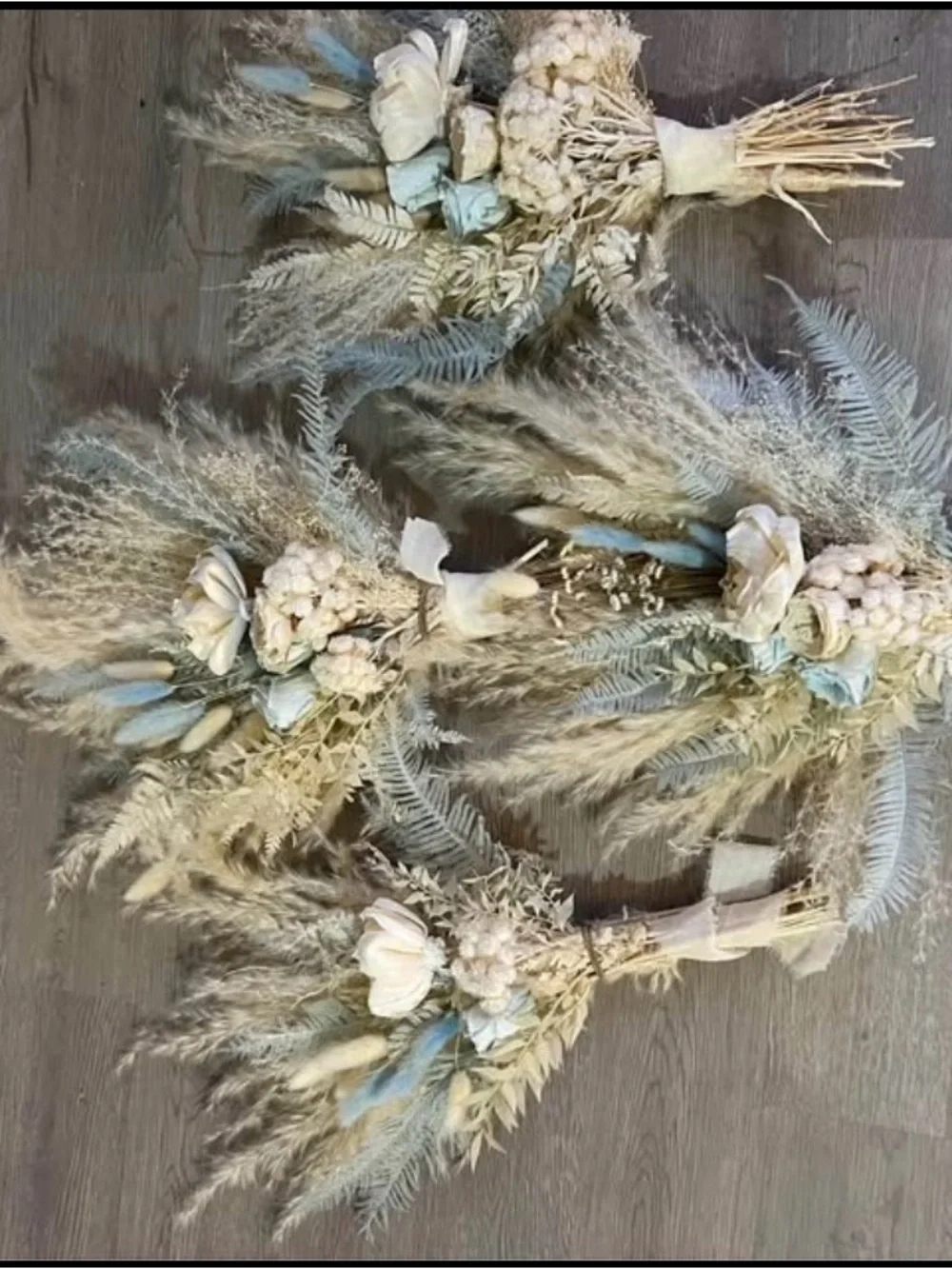 Dried Pampas and Floral Bouquet - Cream & light Blue wedding bouquets